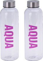2x stuks bidon drinkfles/waterfles transparant/roze 500 ml met schroefdop- Sportfles/sportbidon - Kunststof