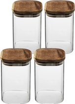 4x morceaux de boîtes de conservation / bocaux de conservation 1L verre avec couvercle en bois d'acacia - 1000 ml - Bocaux de conservation de conservation avec couvercle hermétique