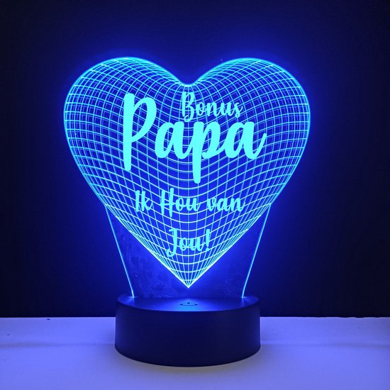 Lampe LED 3D - Coeur avec texte - Bonus papa je t'aime
