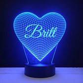 3D LED Lamp - Hart Met Naam - Britt