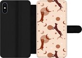 Bookcase Geschikt voor iPhone XS Max telefoonhoesje - Patronen - Kat - Maan - Pastel - Meisjes - Kinderen - Kids - Met vakjes - Wallet case met magneetsluiting