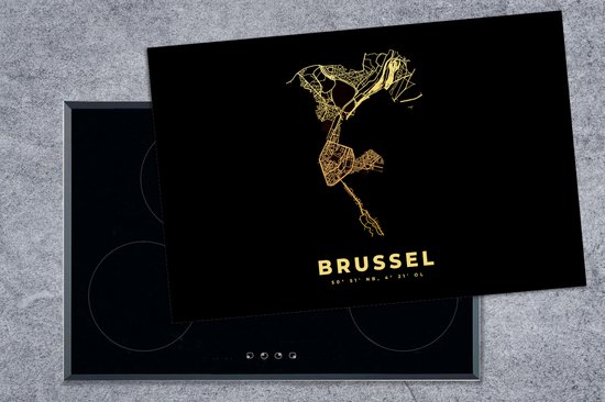 KitchenYeah® Inductie beschermer 78x52 cm - Plattegrond – Kaart - België - Brussel – Stadskaart - Goud - Kookplaataccessoires - Afdekplaat voor kookplaat - Inductiebeschermer - Inductiemat - Inductieplaat mat