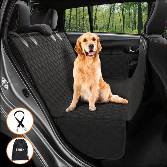 Strex Dog Blanket Car Back Seat and Trunk - 137 x 147 CM - Housse de protection - Tapis pour chien - Chiens Blanket Car Back Seat - Incl. Laisse et sac de rangement pour chien - NOIR