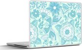 Laptop sticker - 14 inch - Bloemen - Blauw - Wit - Patroon - 32x5x23x5cm - Laptopstickers - Laptop skin - Cover