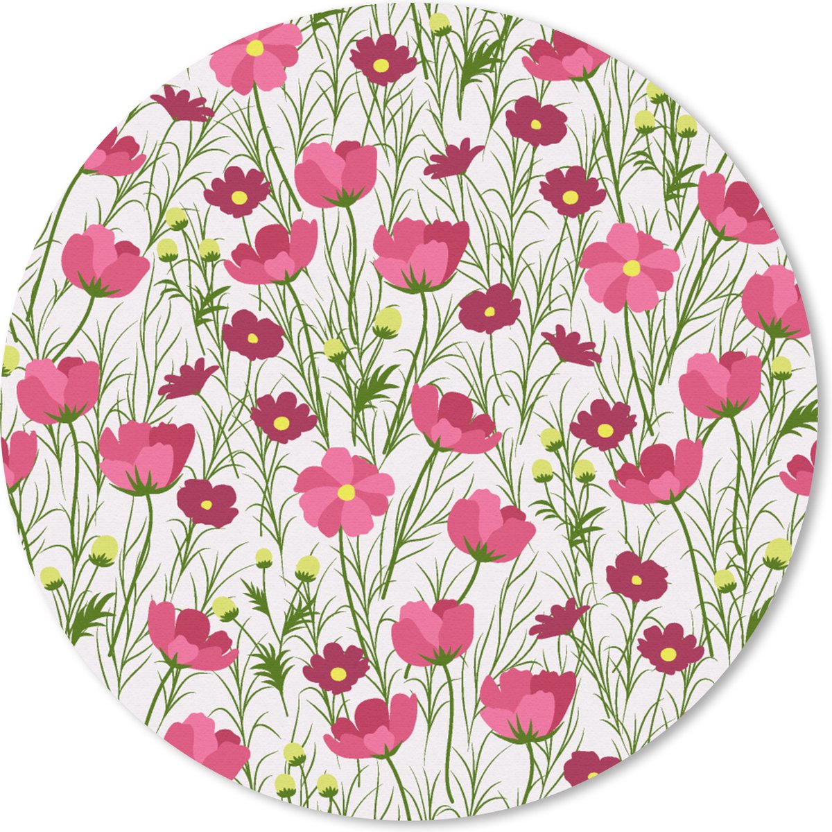 Muismat rond 20x20 cm - Mousepad Bloemen - Patronen - Gras - Klaproos - Ronde muismatten