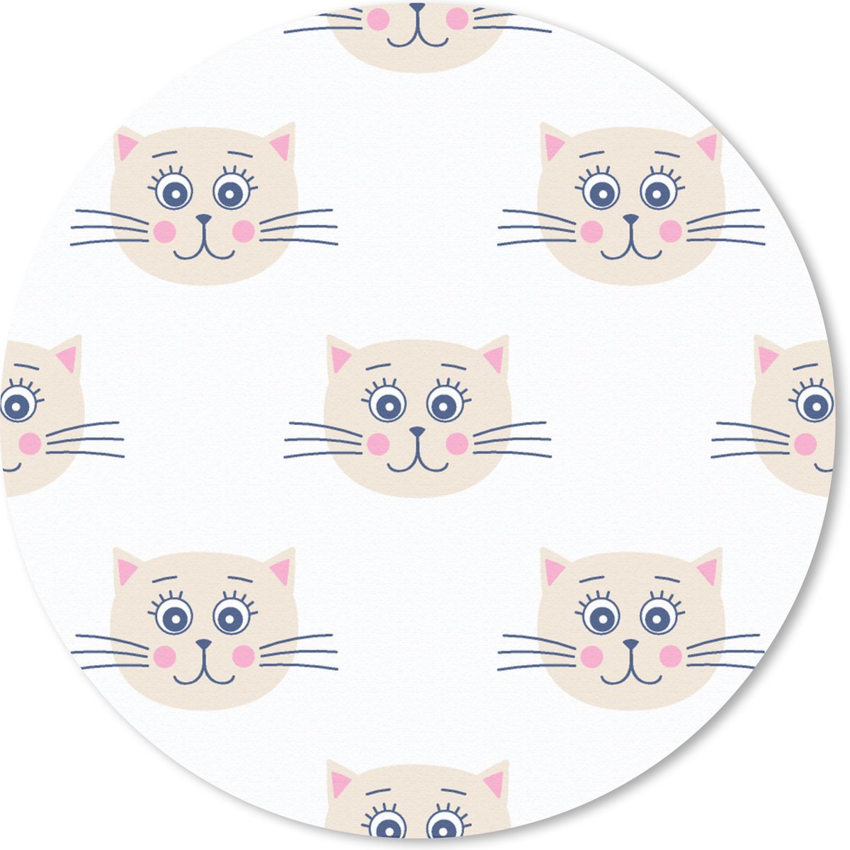 Muismat rond 30x30 cm - Mousepad Katten - Meisje - Pastel - Patroon - Kinderen - Ronde muismatten