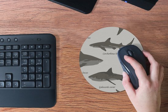 Muismat rond 20x20 cm - Mousepad Patronen - Haai - Zee - Ronde muismatten