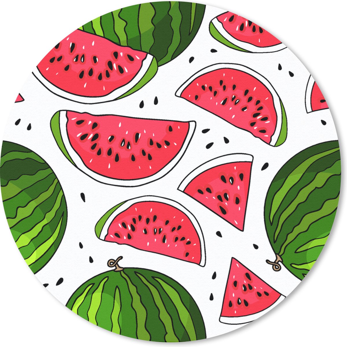 Muismat rond 30x30 cm - Mousepad Patroon - Watermeloen - Pit - Fruit - Ronde muismatten