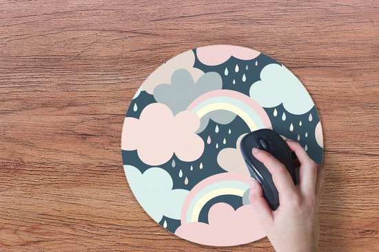 Muismat rond 40x40 cm - Mousepad Regenboog - Wolk - Regen - Kinderen - Patronen - Ronde muismatten