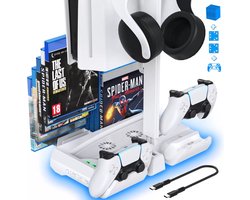 Playstation 5 docking station - PS5 oplaadstation - Charging dock voor 2 DualSense Controllers - 12 CD Game slots - Headset Houder voor de PS5 - P5249
