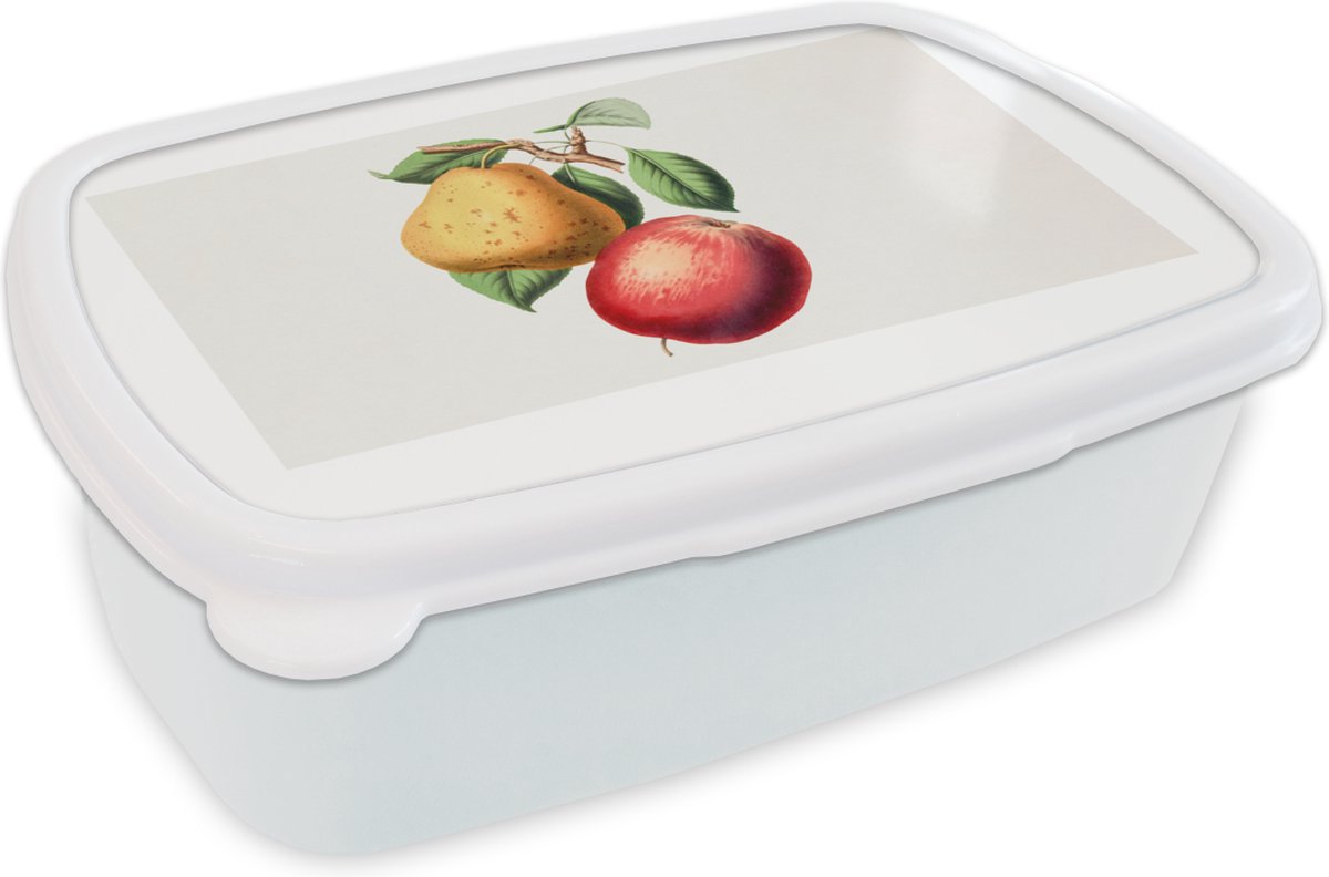 Broodtrommel Wit - Lunchbox - Brooddoos - Peer - Appel - Fruit - 18x12x6 cm - Volwassenen