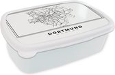 Broodtrommel Wit - Lunchbox - Brooddoos - Stadskaart – Plattegrond – Duitsland – Zwart Wit – Dortmund – Kaart - 18x12x6 cm - Volwassenen