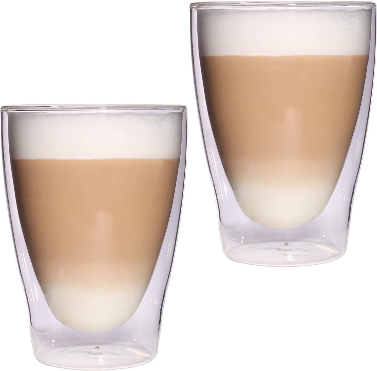 Feelino Lattechino dubbelwandige latte macchiato-glazen, set van 2, 300 ml XL thermo-glazen met zweefeffect in geschenkdoos