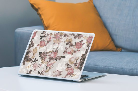 Sticker pour ordinateur portable - 12,3 pouces - Motif - Bloem - Rose - 30x22cm - Autocollants pour ordinateur portable - Skin pour ordinateur portable - Housse