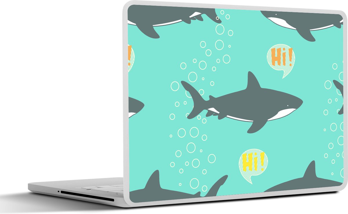 Laptop sticker - 14 inch - Patronen - Water - Haai - Jongens - Jongetje - Kind - Kids - 32x5x23x5cm - Laptopstickers - Laptop skin - Cover