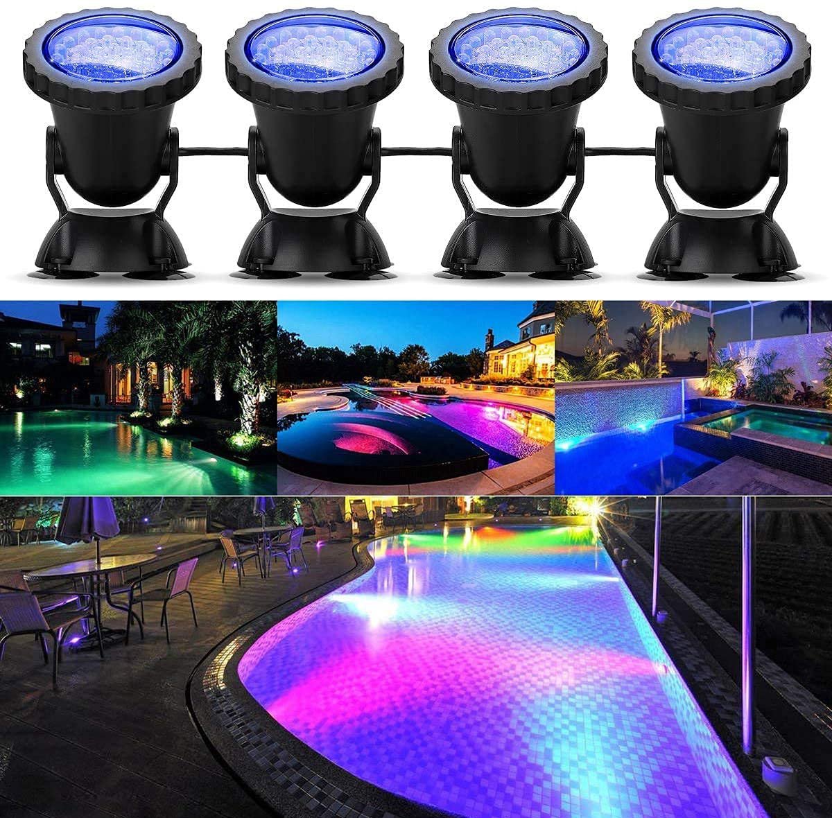 Elfeland RGB LED Zwembadlamp - Zonne Energie Zwembadverlichting - Zwembad Verlichting - 4 Stuks - Zwart
