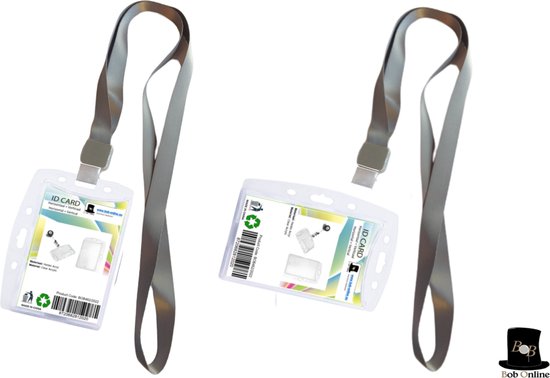 Fushing 20 stuks doorzichtige plastic horizontale naamlabels badge ID- kaarthouders en 20 stuks platte nek lanyards met draaibare haak