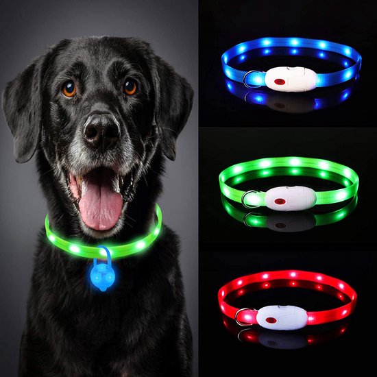 Foto: Led honden halsband rood set met 2 led veiligheidslampjes voor de hond blauw en rood handig voor aan de halsband in het donker