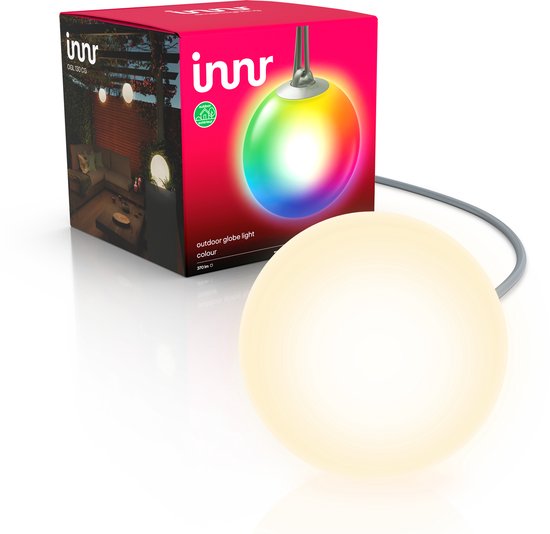 Innr Slimme Buitenverlichting Bol Color - Smart Lichtbollen - Slimme Tuinverlichting met 16 Miljoen Kleuren en alle Wittinten - Zigbee Lamp Outdoor - Dimbaar