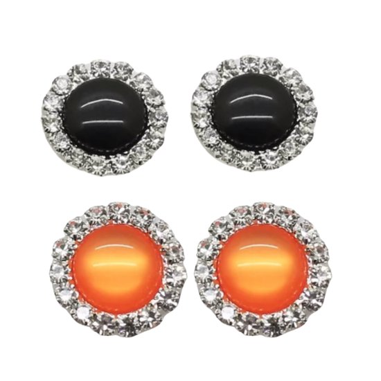 2 Paar-Clip oorbellen-Oranje-Zwart-1.5 cm- Kunststof- Geen gaatje- Charme Bijoux