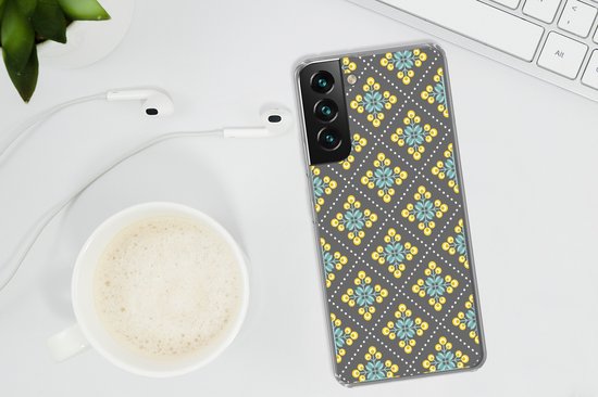 Coque Samsung Galaxy S22 - Design - Diamant - Fleurs - Grijs - Coque de téléphone en Siliconen