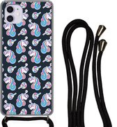 Hoesje met koord Geschikt voor iPhone 11 - Meisje - Unicorn - Lolly snoep - Patronen - Girl - Kids - Kinderen - Siliconen - Crossbody - Backcover met Koord - Telefoonhoesje met koord - Hoesje met touw