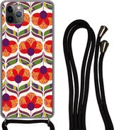 Hoesje met koord Geschikt voor iPhone 11 Pro Max - Retro - Flower Power - Vintage - Kleuren - Siliconen - Crossbody - Backcover met Koord - Telefoonhoesje met koord - Hoesje met touw