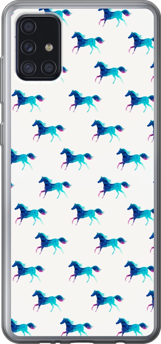 Telefoonhoesje Geschikt voor Samsung Galaxy A52 5G hoesje - Meisjes - Paarden - Kristallen - Patronen - Girl - Blauw - Kinderen - Kind - Siliconen Telefoonhoesje Telefoonhoesje