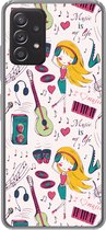 Geschikt voor Samsung Galaxy A53 5G hoesje - Meiden - Muziek - Koptelefoon - Patronen - Girl - Roze - Kinderen - Kind - Siliconen Telefoonhoesje
