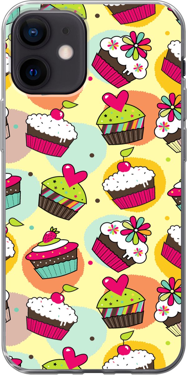 Telefoonhoesje Geschikt voor iPhone 12 hoesje - Meisjes - Cupcake - Patronen - Girl - Kids - Kinderen - Kindje - Siliconen Telefoonhoesje Telefoonhoesje