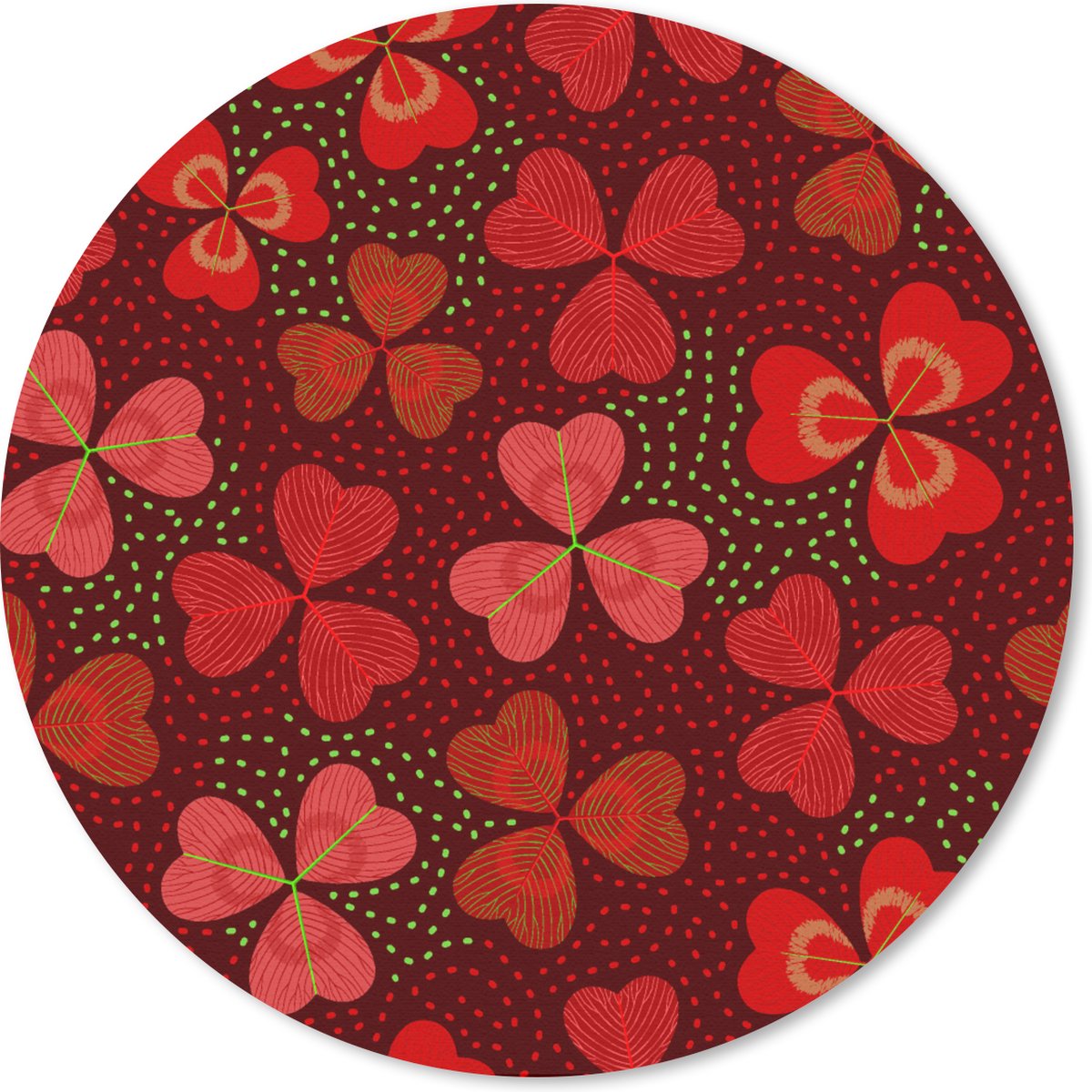Muismat rond 50x50 cm - Mousepad Patroon - Klaver - Rood - Ronde muismatten