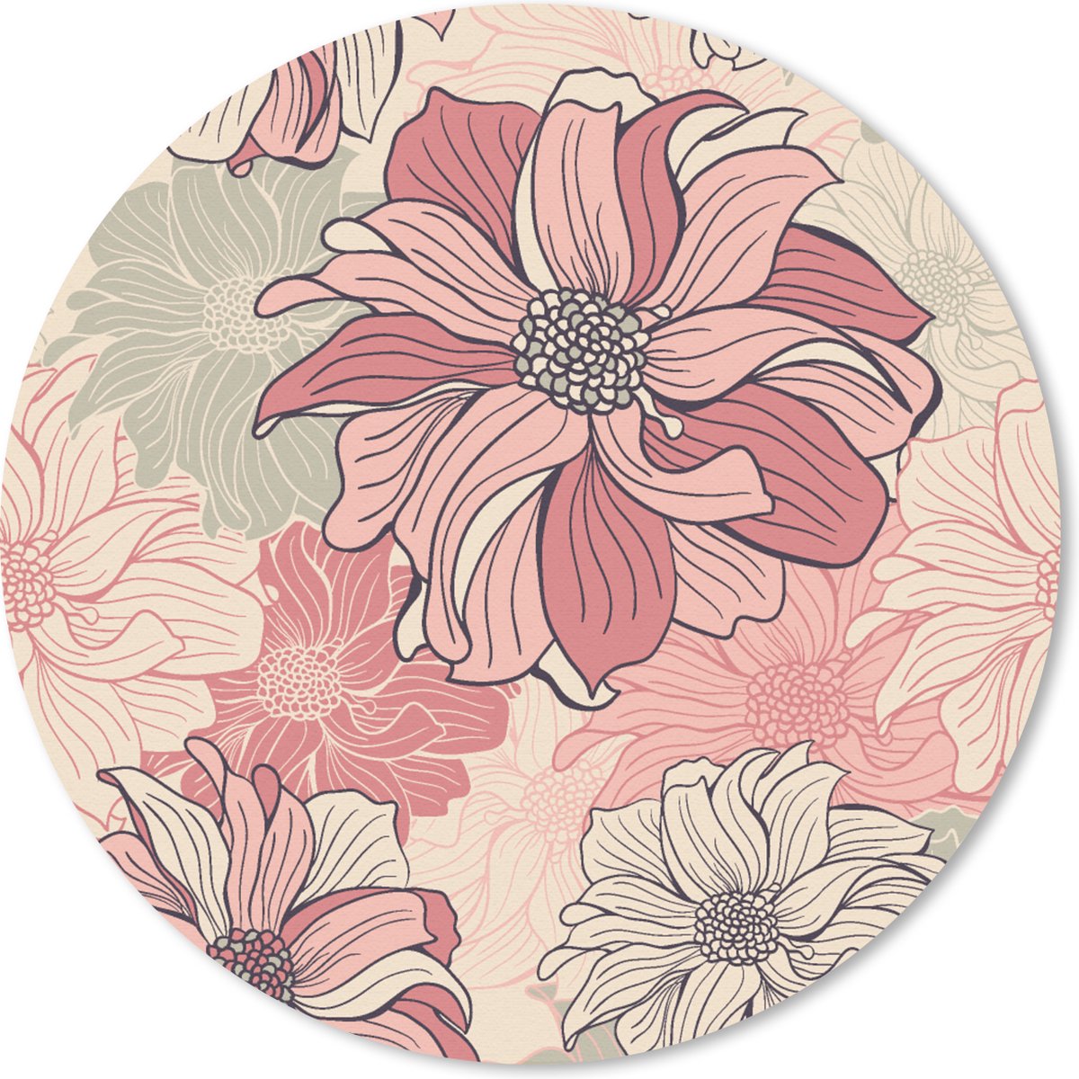 Muismat rond 40x40 cm - Mousepad Patroon - Bloem - Design - Jaren 20 - Ronde muismatten