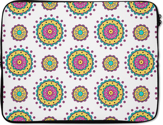 Housse ordinateur portable 15,6 pouces - Filles - Fleurs - Mandala - Motifs - Enfants - Kids - Housse ordinateur portable - Dimensions intérieures 39,5x29,5 cm - Dos noir