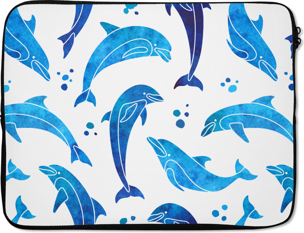 Laptophoes 17 inch - Meisjes - Dolfijn - Dieren - Patronen - Girl - Kids - Kinderen - Laptop sleeve - Binnenmaat 41x28 cm - Zwarte achterkant