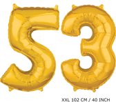 Mega grote XXL gouden folie ballon cijfer 53 jaar.  leeftijd verjaardag 53 jaar. 102 cm 40 inch. Met rietje om ballonnen mee op te blazen.