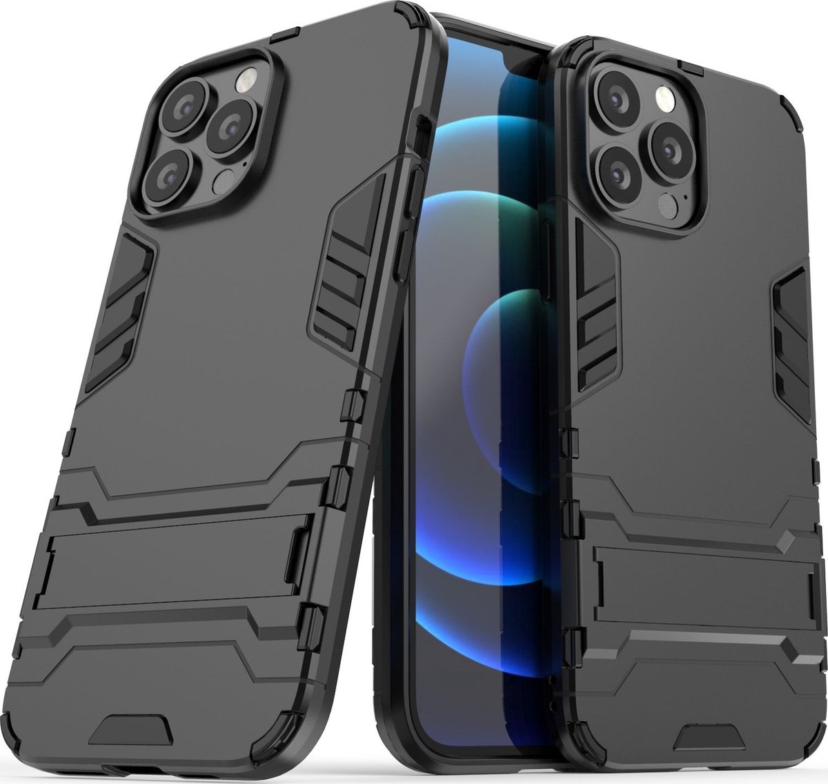 Mobigear Hoesje geschikt voor Apple iPhone 13 Pro Max Telefoonhoesje Hardcase | Mobigear Armor Stand Backcover Shockproof met Standaard | Schokbestendig iPhone 13 Pro Max Telefoonhoesje | Anti Shock Proof - Zwart