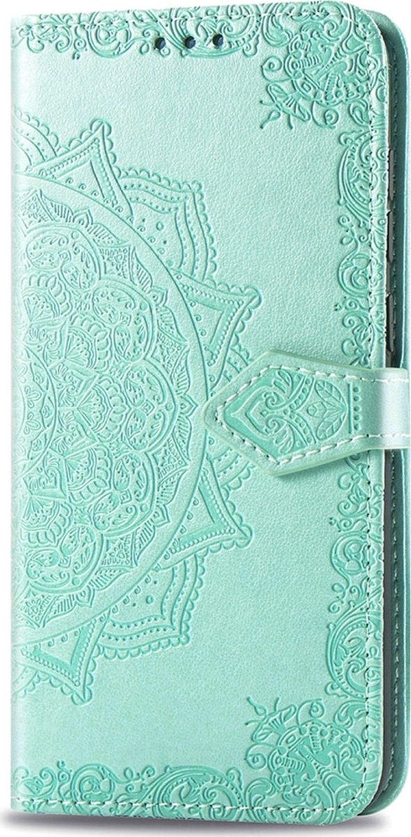 Mobigear Telefoonhoesje geschikt voor Motorola Moto E6s (2020) Hoesje | Mobigear Mandala Bookcase Portemonnee | Pasjeshouder voor 3 Pasjes | Telefoonhoesje voor Pinpas / OV Kaart / Rijbewijs - Turquoise