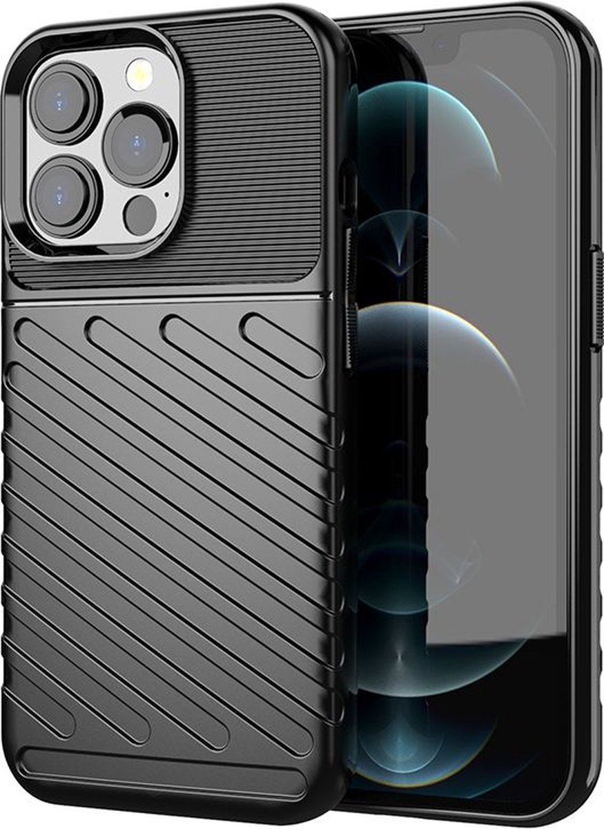 Mobigear Hoesje geschikt voor Apple iPhone 13 Pro Telefoonhoesje Flexibel TPU | Mobigear Groove Backcover | iPhone 13 Pro Case | Back Cover - Zwart