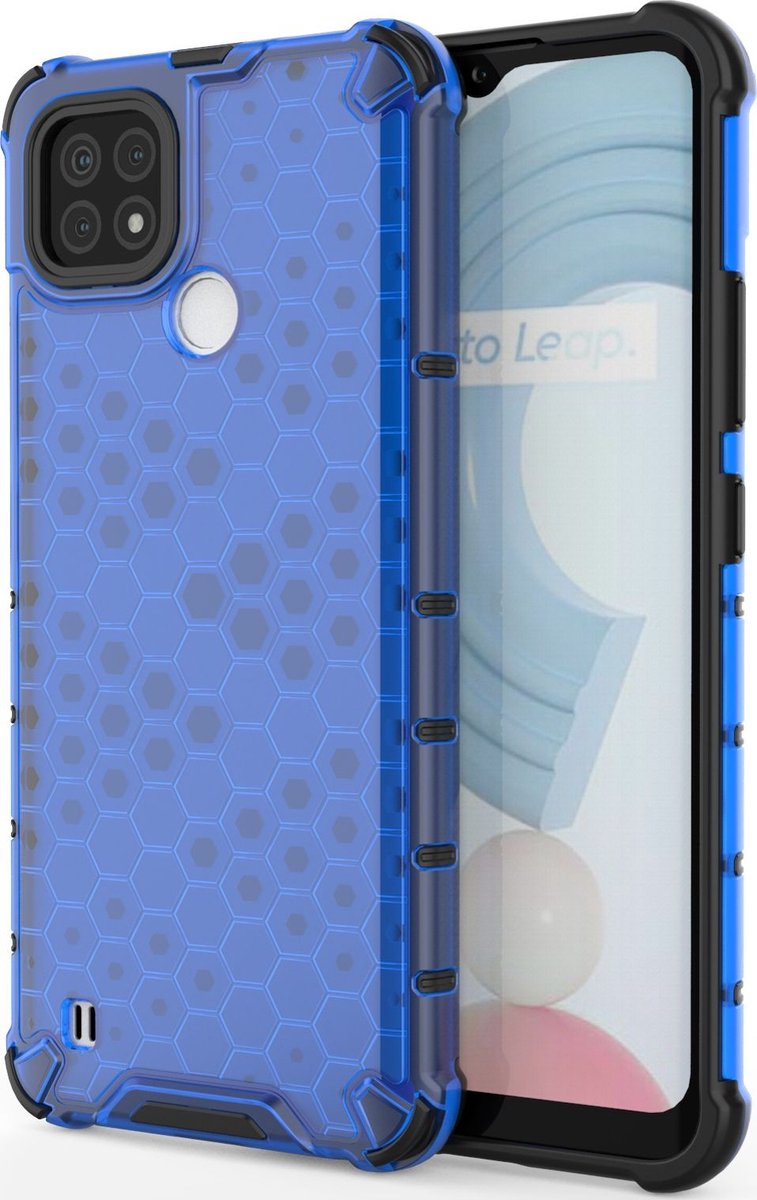 Mobigear Hoesje geschikt voor Realme C21 Telefoonhoesje Hardcase | Mobigear Honeycomb Backcover Shockproof | Schokbestendig C21 Telefoonhoesje | Anti Shock Proof - Blauw