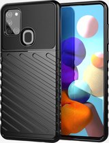 Mobigear Hoesje geschikt voor Samsung Galaxy A21s Telefoonhoesje Flexibel TPU | Mobigear Groove Backcover | Galaxy A21s Case | Back Cover - Zwart