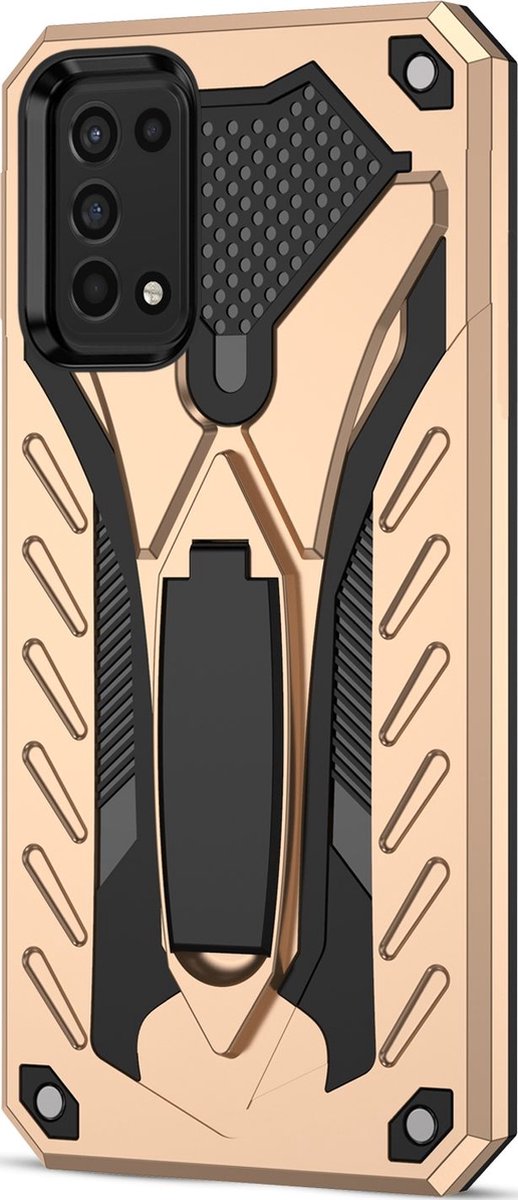 Mobigear Hoesje geschikt voor Samsung Galaxy A03s Telefoonhoesje Hardcase | Mobigear Armor Stand Backcover Shockproof met Standaard | Schokbestendig Galaxy A03s Telefoonhoesje | Anti Shock Proof - Goud