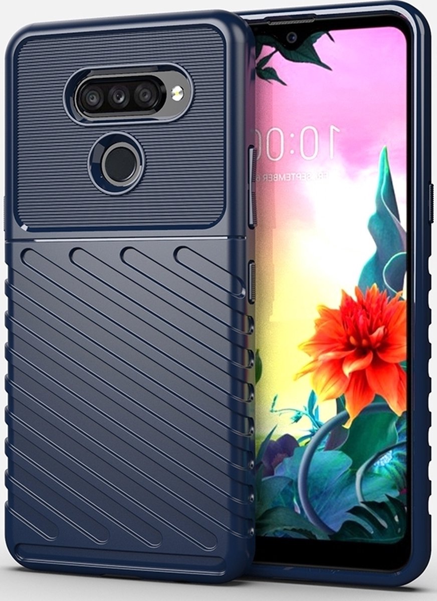 Mobigear Hoesje geschikt voor LG K50s Telefoonhoesje Flexibel TPU | Mobigear Groove Backcover | K50s Case | Back Cover - Blauw
