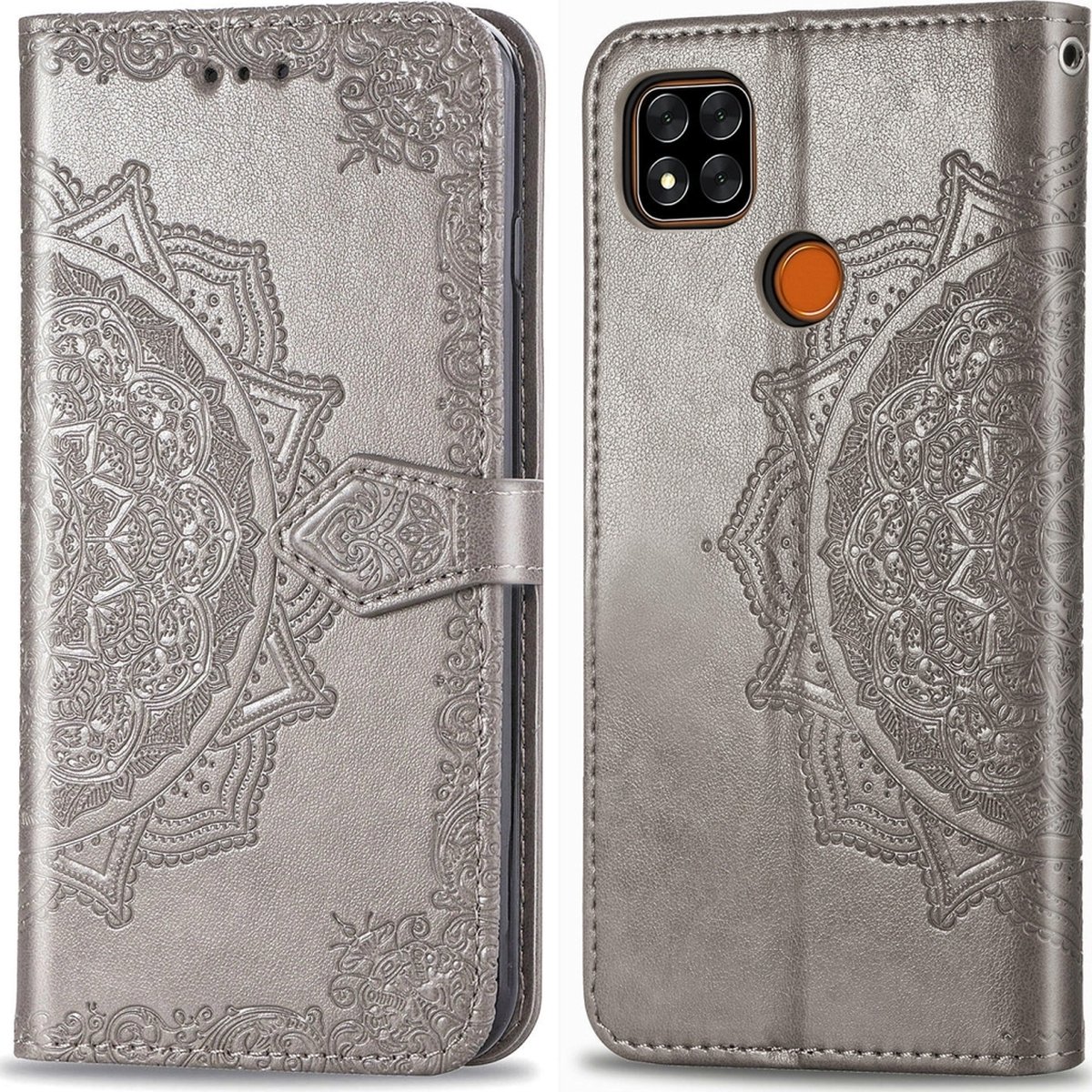 Mobigear Telefoonhoesje geschikt voor Xiaomi Redmi 9C Hoesje | Mobigear Mandala Bookcase Portemonnee | Pasjeshouder voor 3 Pasjes | Telefoonhoesje voor Pinpas / OV Kaart / Rijbewijs - Grijs