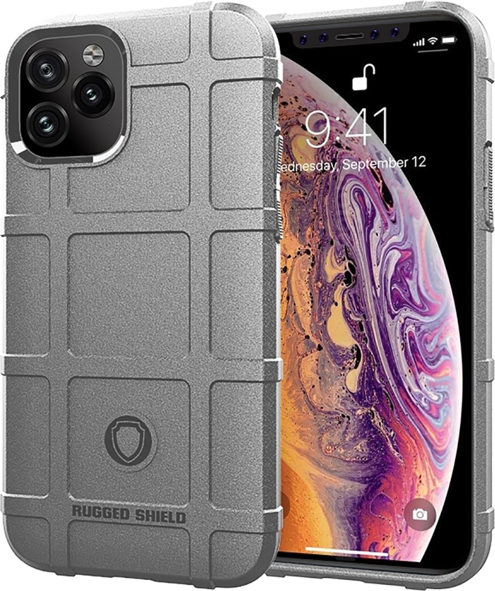 Mobigear Hoesje geschikt voor Apple iPhone 12 Pro Max Telefoonhoesje Flexibel TPU | Mobigear Rugged Shield Backcover Shockproof | Schokbestendig iPhone 12 Pro Max Telefoonhoesje | Anti Shock Proof - Grijs