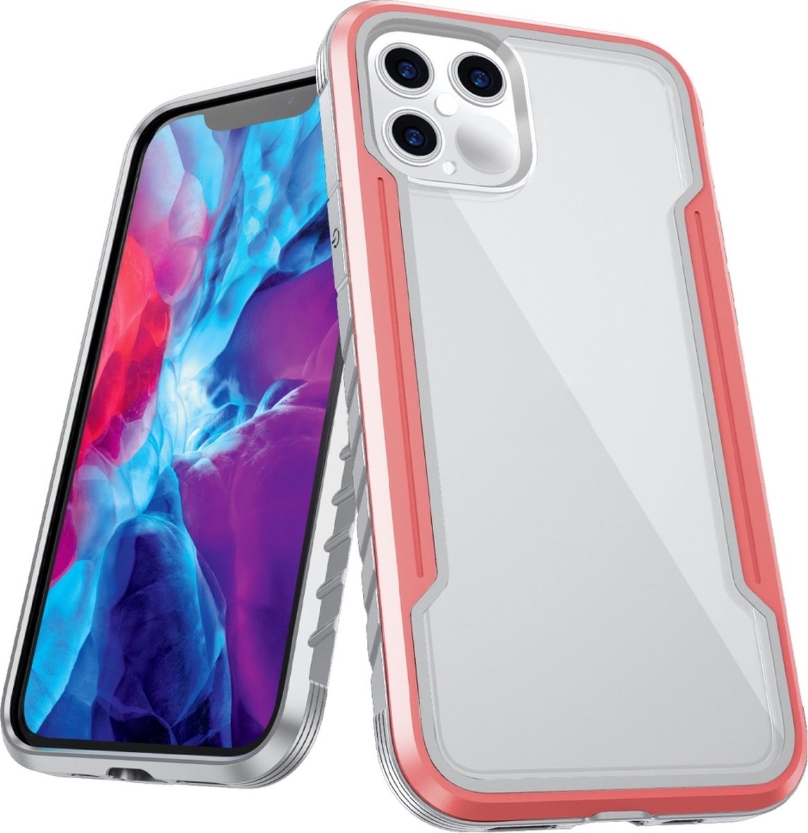 Mobigear Hoesje geschikt voor Apple iPhone 12 Pro Max Telefoonhoesje Hardcase | Mobigear Metal Tough Backcover Shockproof | Schokbestendig iPhone 12 Pro Max Telefoonhoesje | Anti Shock Proof - Transparant / Roze