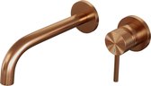 Brauer Copper Carving Wastafelmengkraan inbouw - gebogen uitloop links - hendel lang smal carving- model A 1 - PVD - geborsteld koper