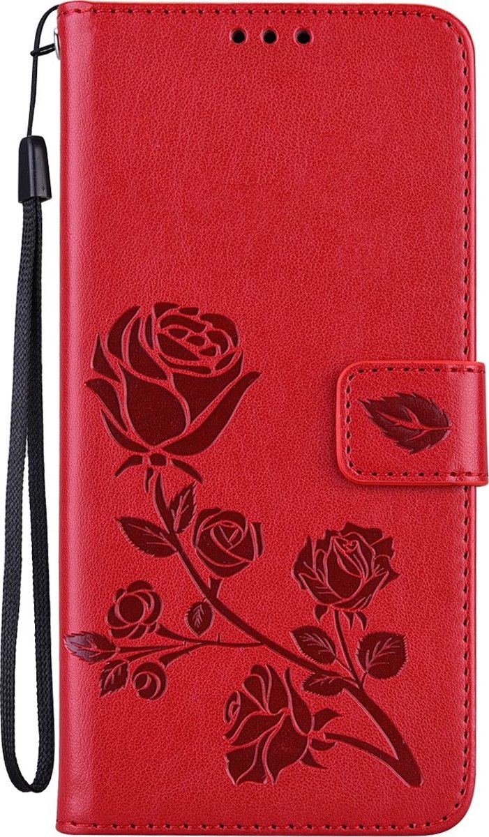 Mobigear Telefoonhoesje geschikt voor HONOR 50 Lite Hoesje | Mobigear Roses Bookcase Portemonnee | Pasjeshouder voor 2 Pasjes | Telefoonhoesje voor Pinpas / OV Kaart / Rijbewijs - Rood