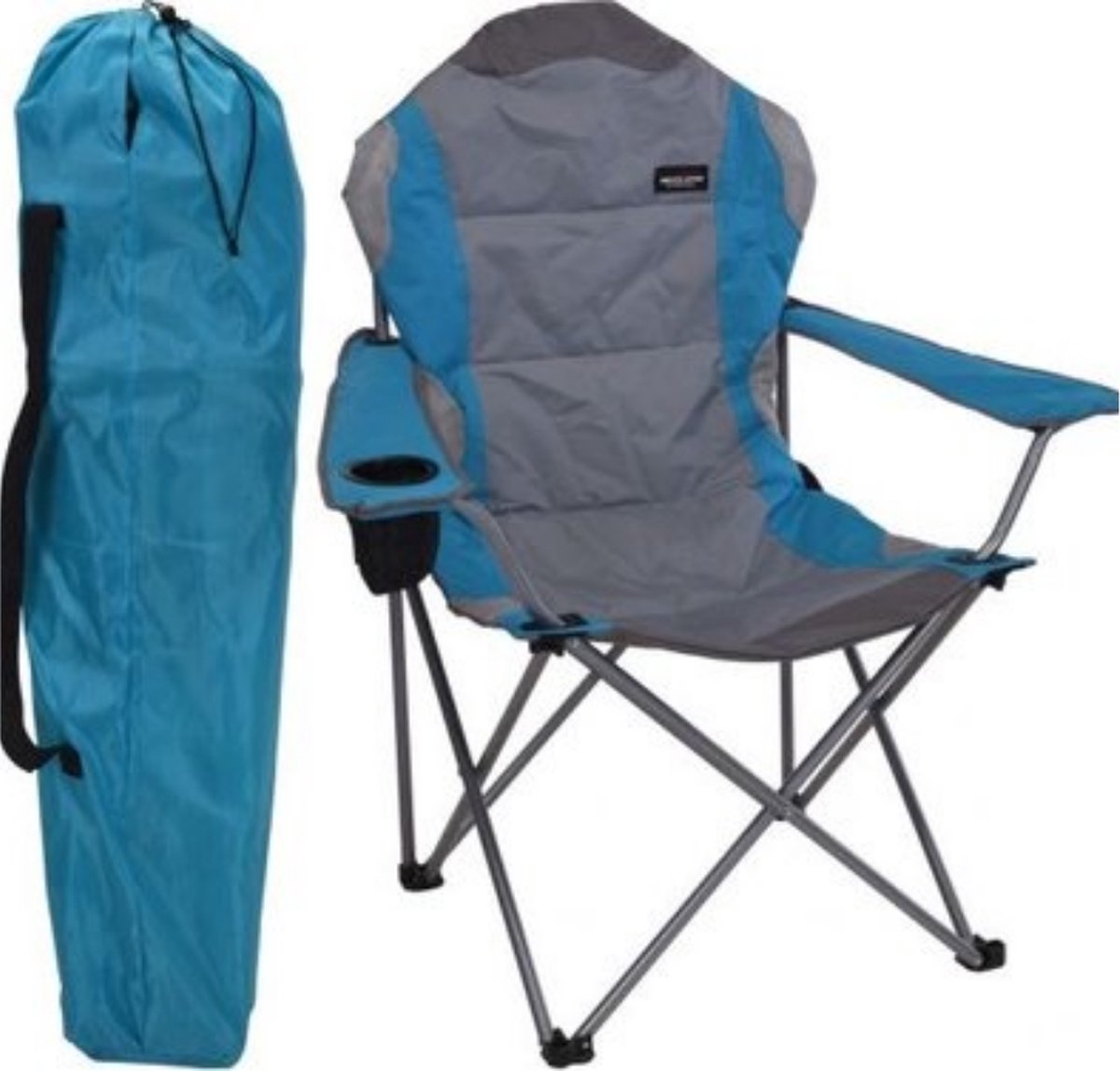 Opvouwbare campingstoel grijs-turquoise opvouwbare visstoel met bekerhouder & draagtas