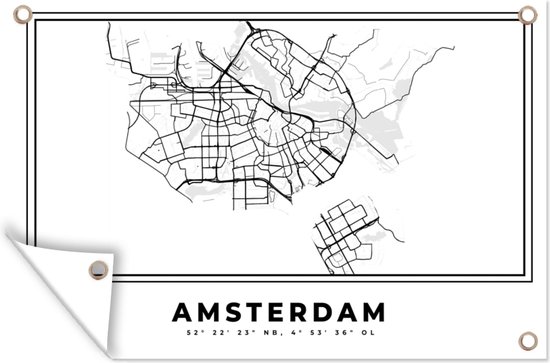 Tuindecoratie Nederland – Amsterdam – Stadskaart – Kaart – Zwart Wit – Plattegrond - 60x40 cm - Tuinposter - Tuindoek - Buitenposter