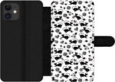Telefoonhoesje Geschikt voor iPhone 12 Pro telefoonhoesje - Meisje - Kat - Muis - Patronen - Girl - Kids - Kinderen - Meiden - Met vakjes - Wallet case met magneetsluiting